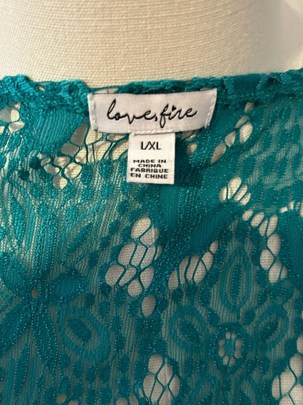 love, Fire Teal Crochet Lace Longline Open Duster - Picture 2 of 7